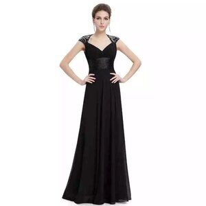 Ever-Pretty Womens Black Sleeveless‎ Evening Gown With Sequin Small New